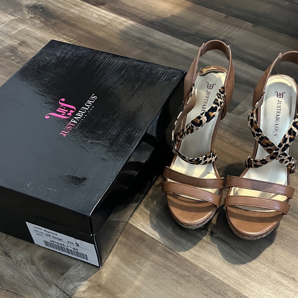 JustFab Brown and Leopard Print Wedge